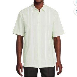 Cafe Luna Men's Short Sleeve Linen Cotton Panel Woven Shirt